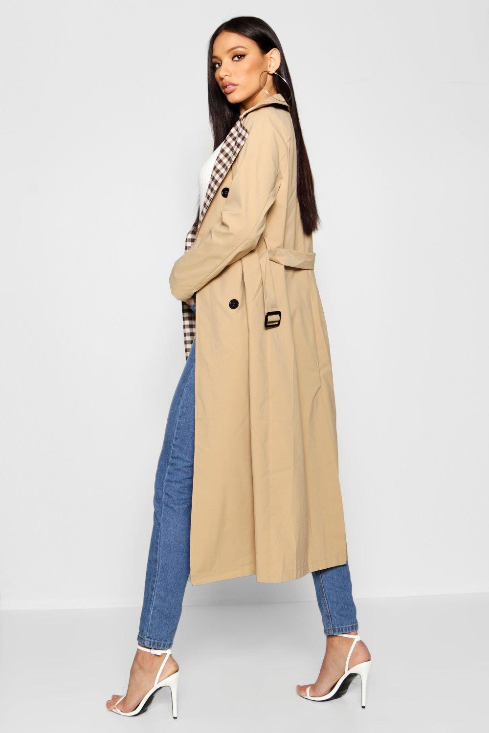 trench coat with checked lining