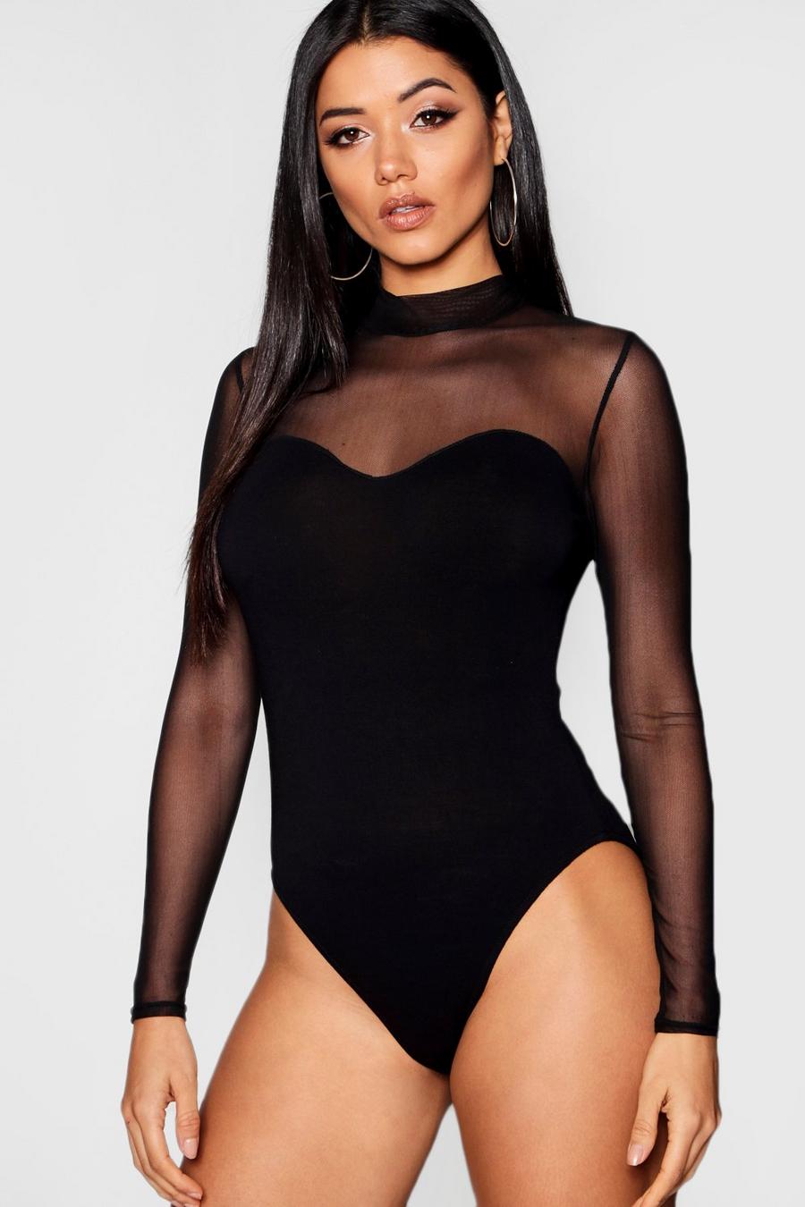 Black Mesh Turtleneck Bodysuit image number 1