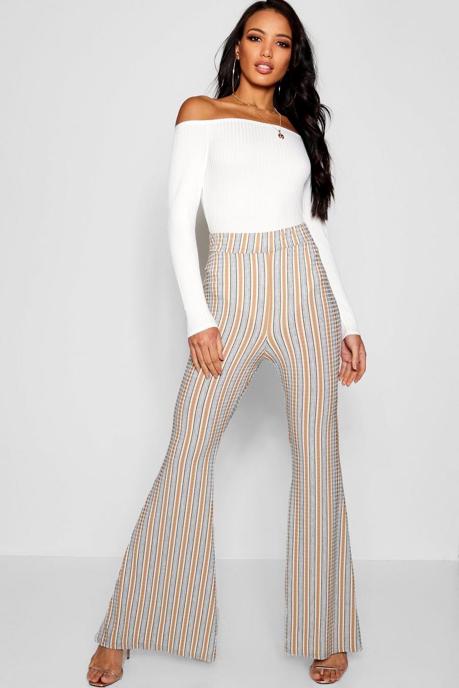 Ribbed Striped Flare Pants image number 1