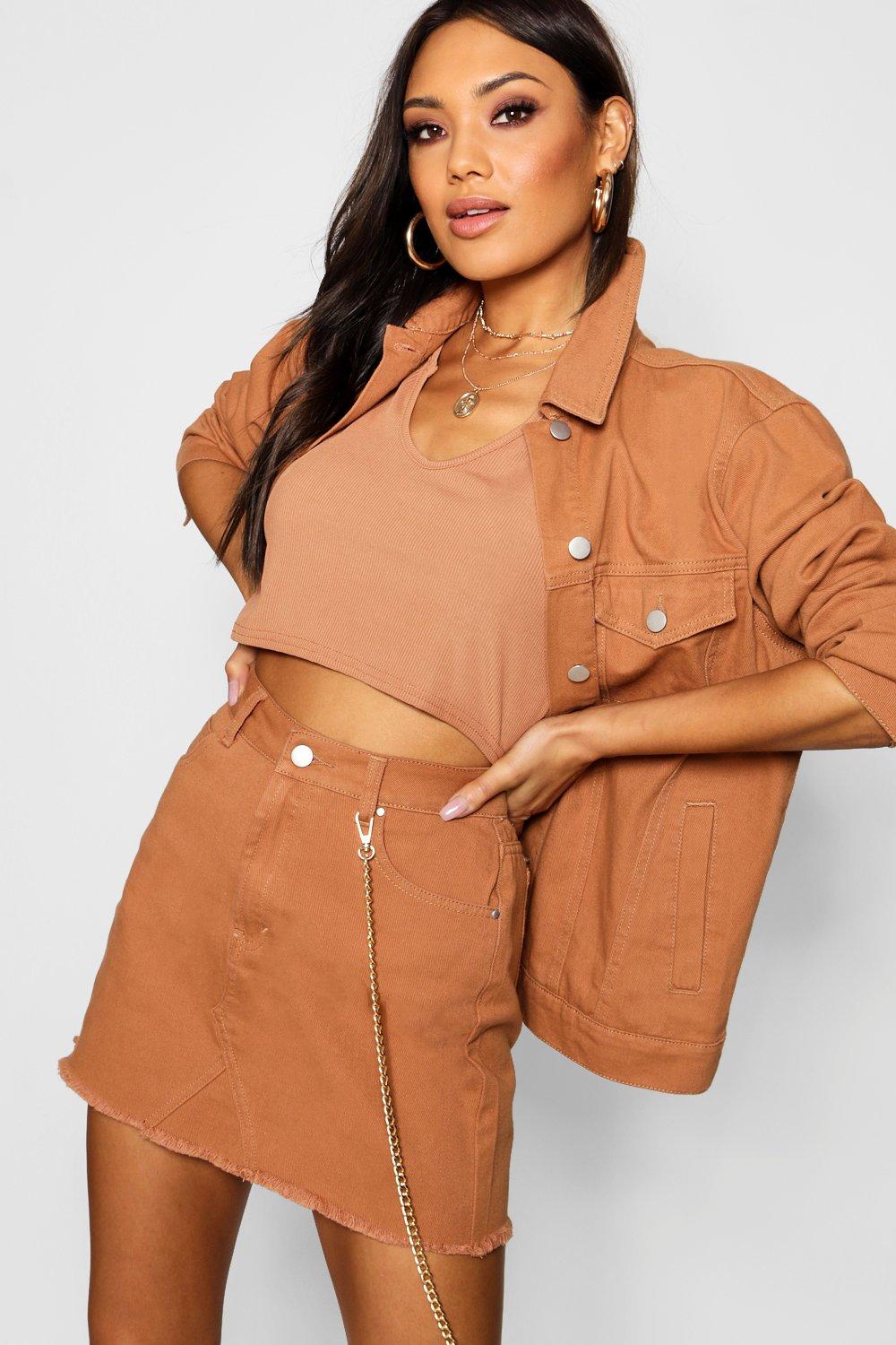 Tan Denim Mini Skirt | boohoo