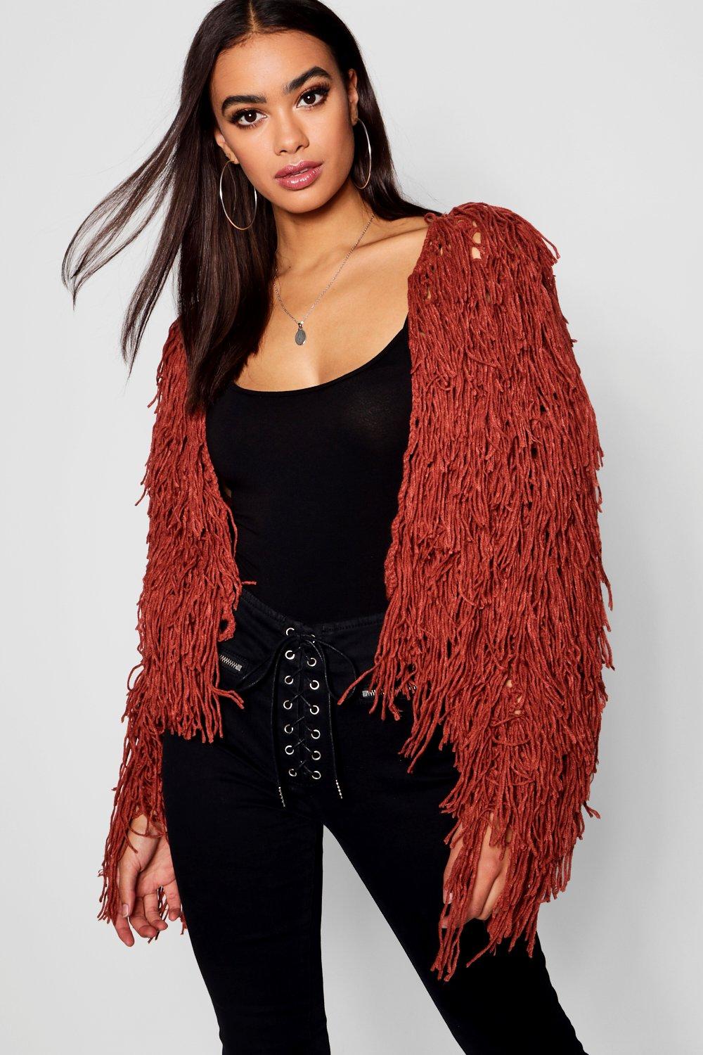 rust shaggy cardigan