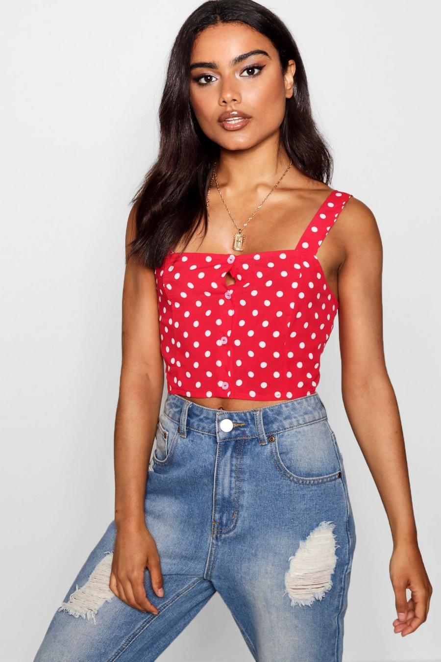 Woven Spot Button Through Bralet image number 1