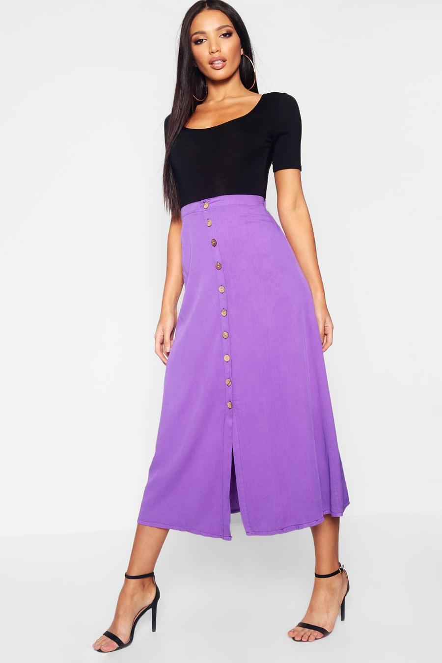 Falda midi con botones de cuerno, Purple image number 1