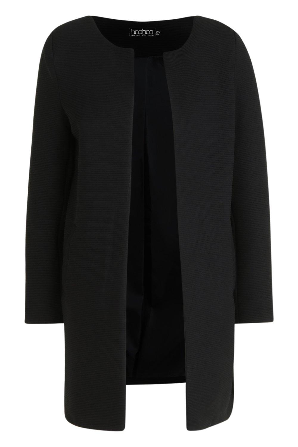 Ladies black 2025 collarless coat