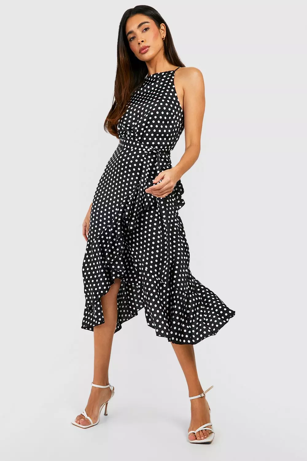 Boohoo satin 2025 polka dot dress