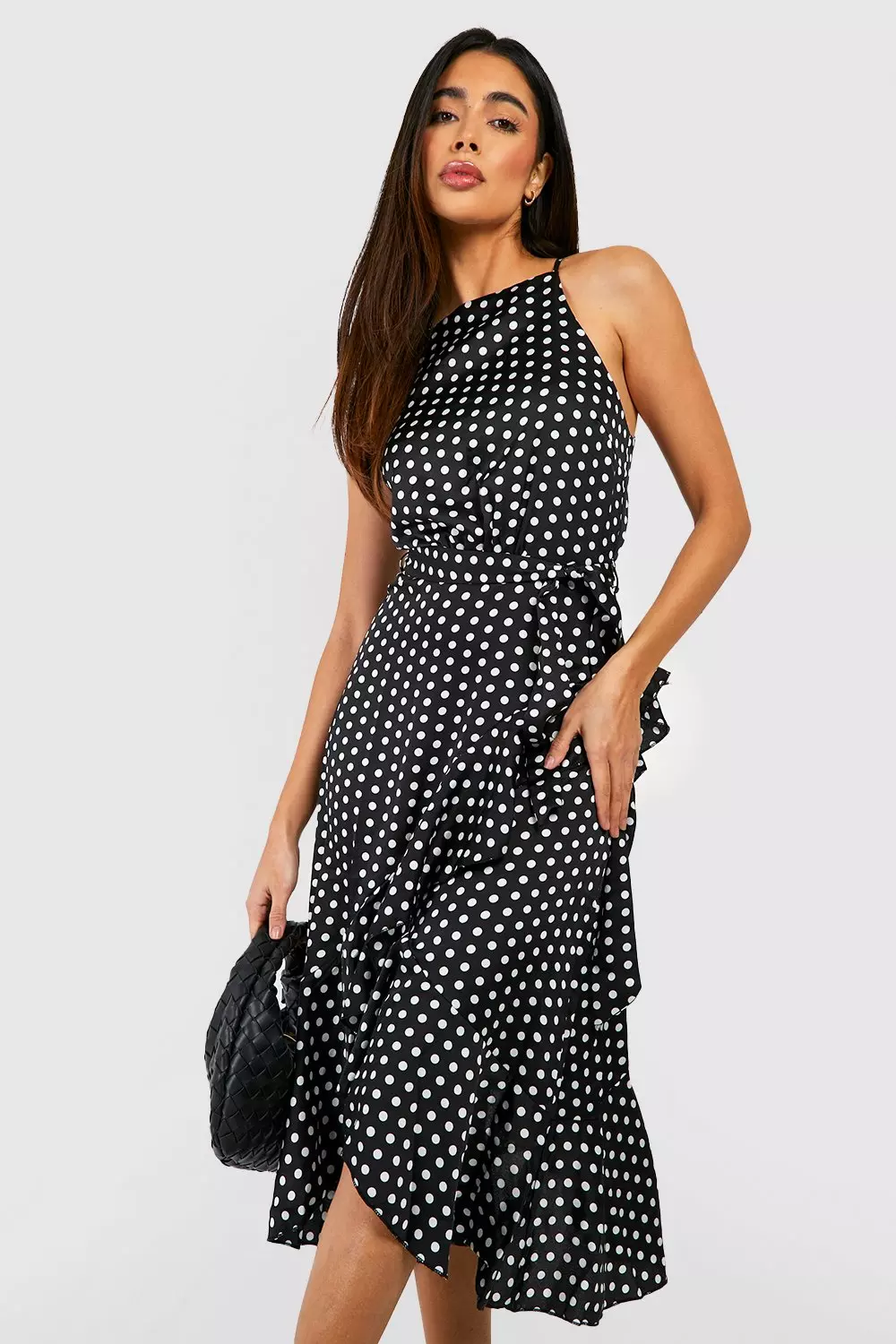 Boohoo satin polka dot dress sale