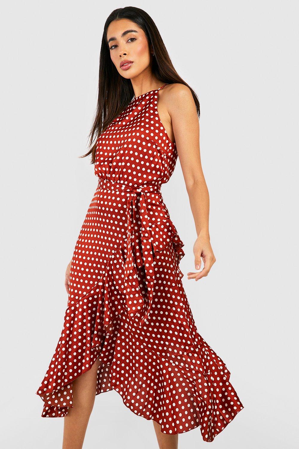 red polka dot frill dress