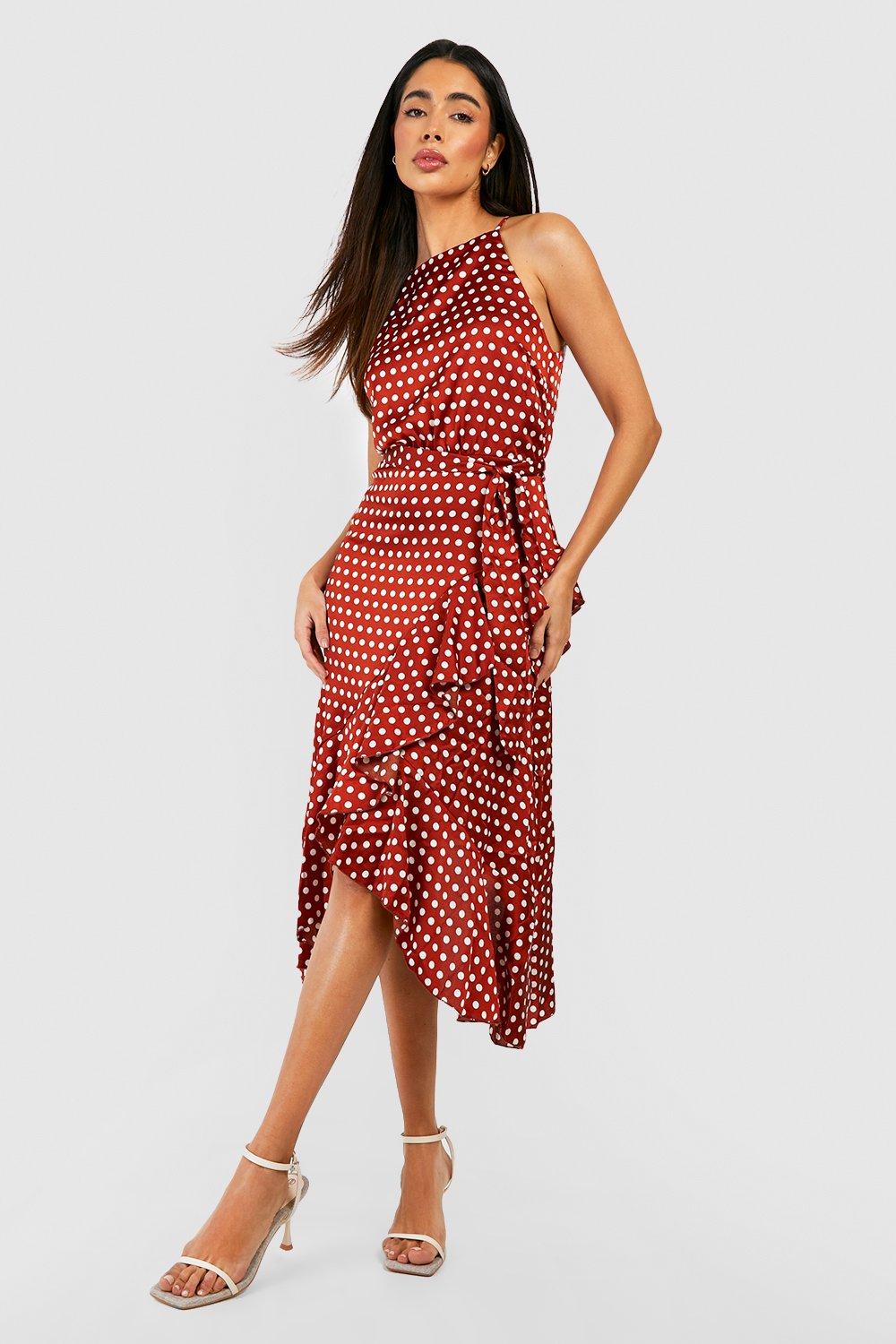 boohoo Polka Dot Wrap Dress - Orange - Size 2