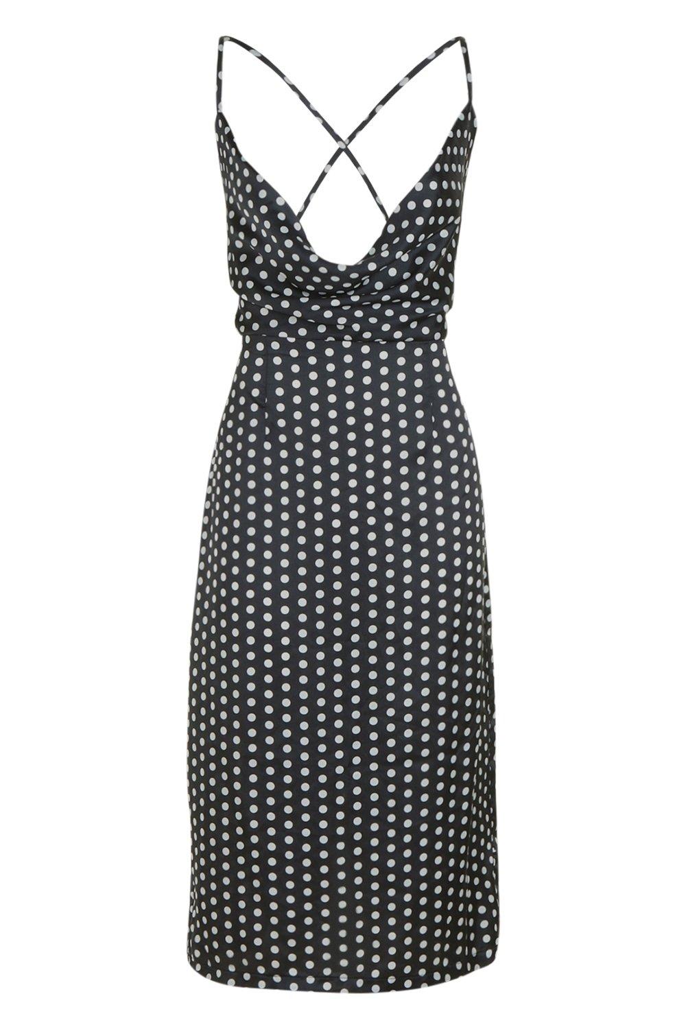 polka dot cowl neck dress