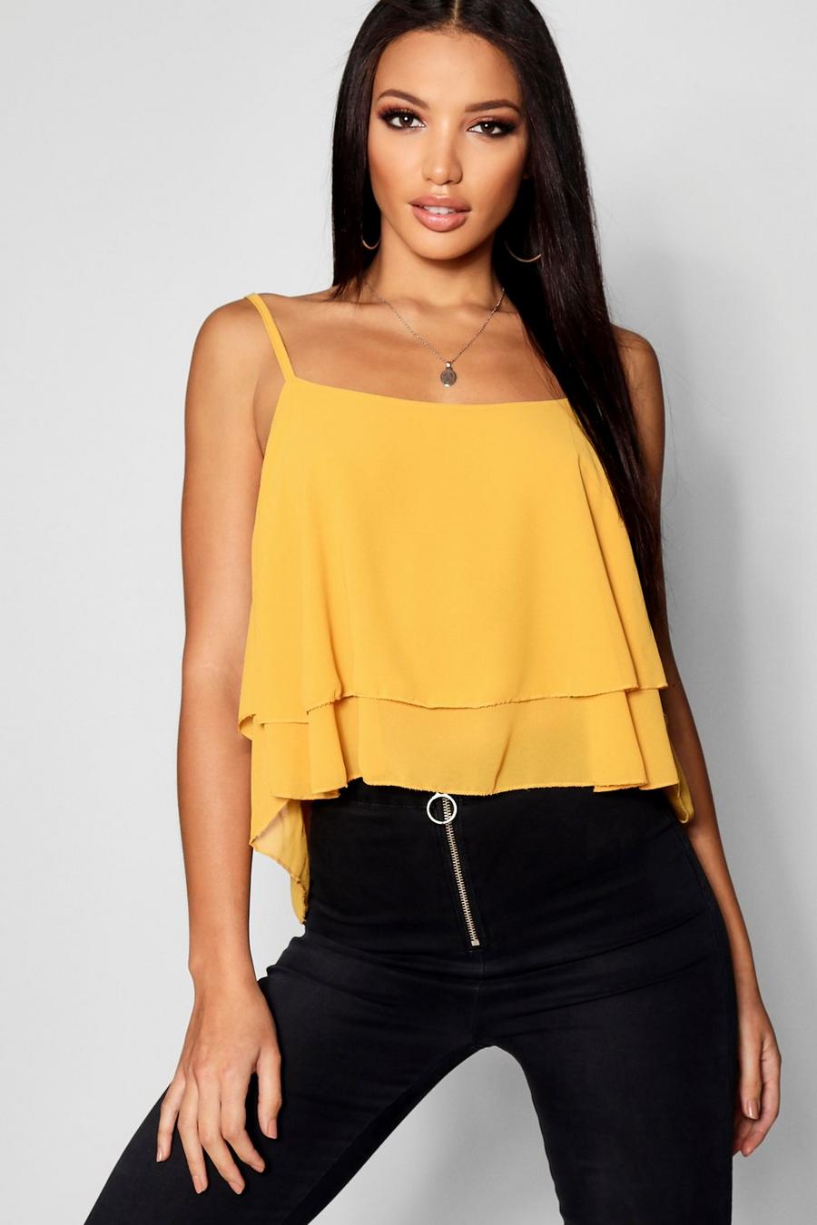 Mustard Woven Double Layer Cami Top image number 1