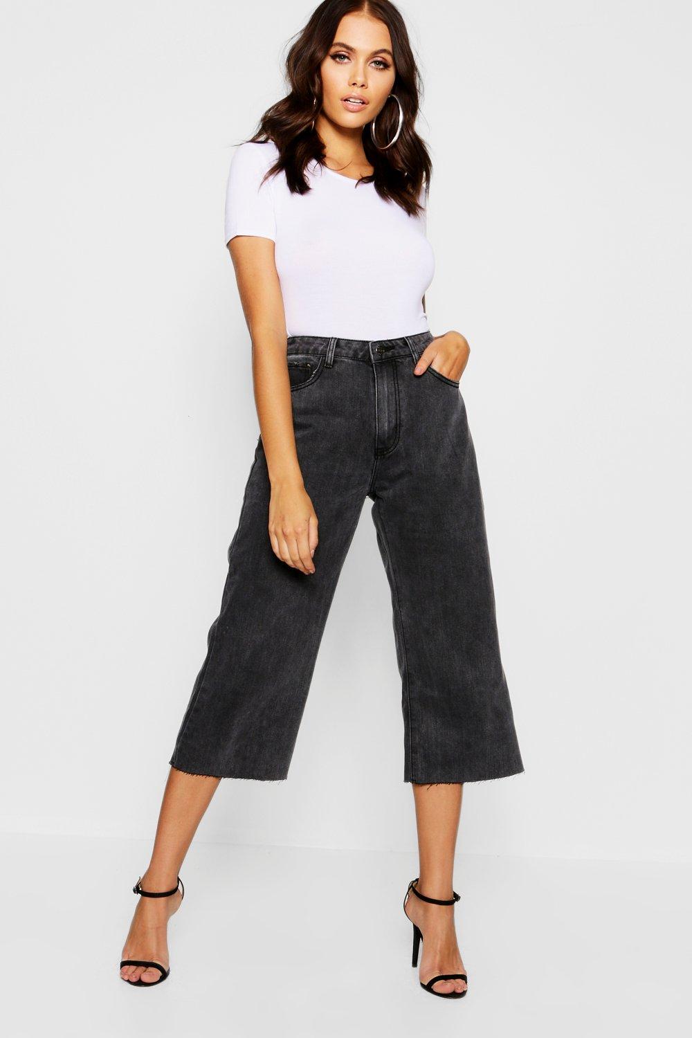 black wide leg cropped jeans