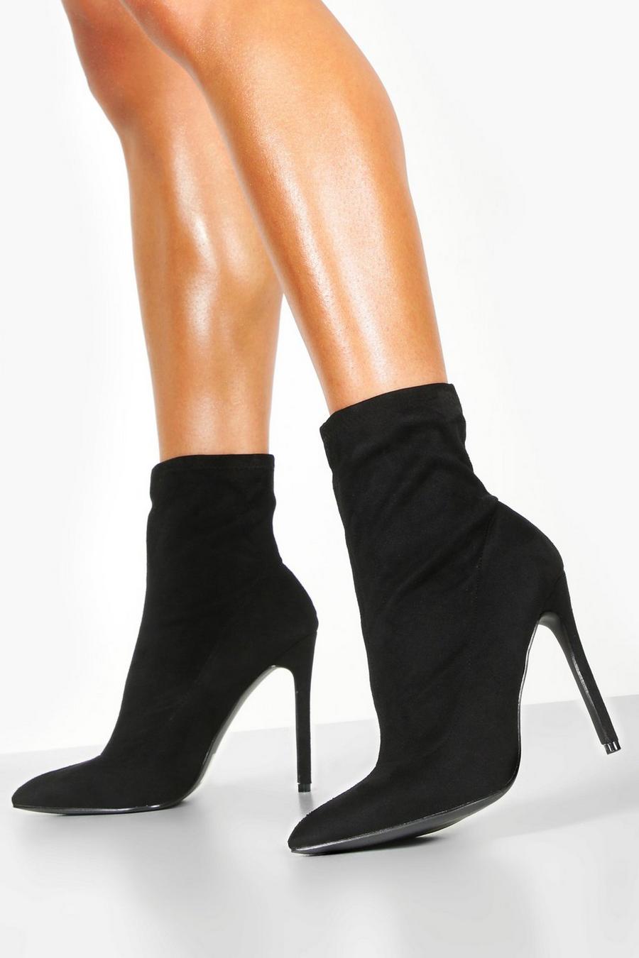 Black Pointed Toe Stiletto Sock Boots