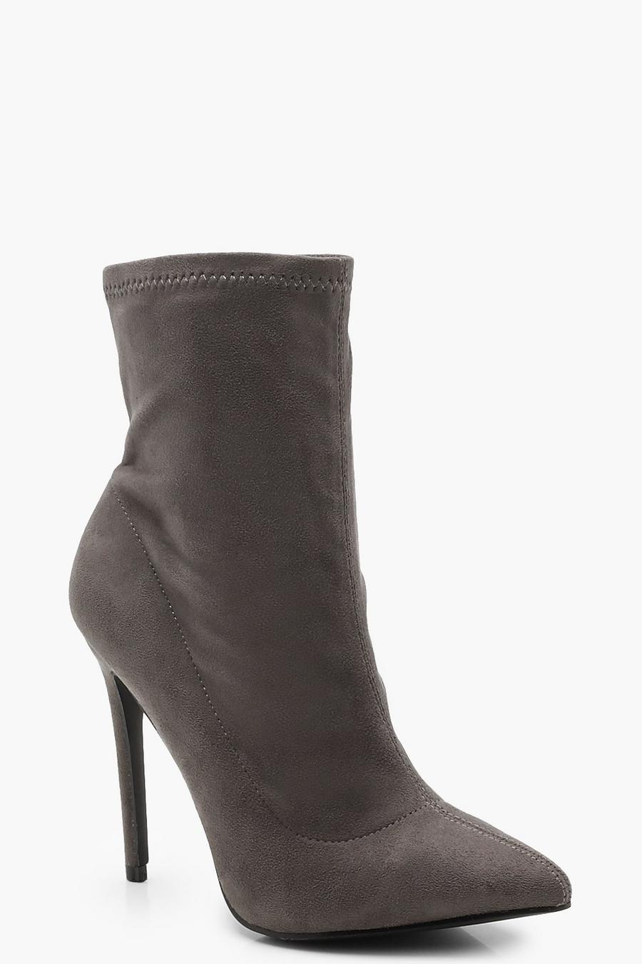 Grey Pointed Toe Stiletto Sock Boots image number 1