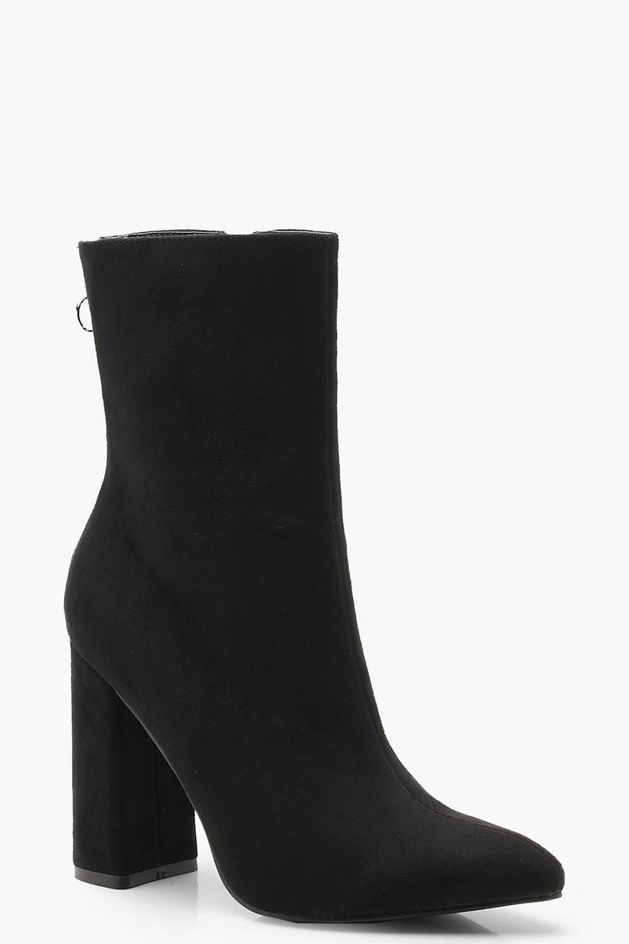 Black Pointed Block Heel Sock Boots image number 1