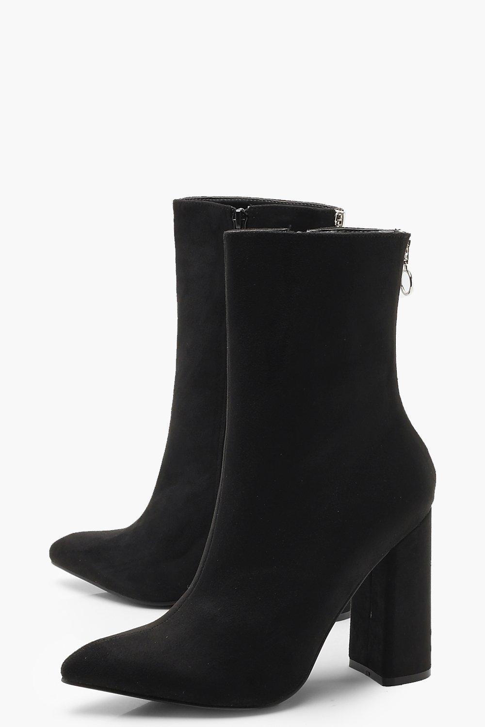 Pointed Block Heel Sock Boots