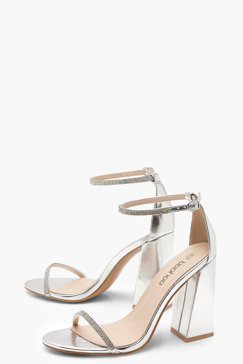 boohoo silver block heels