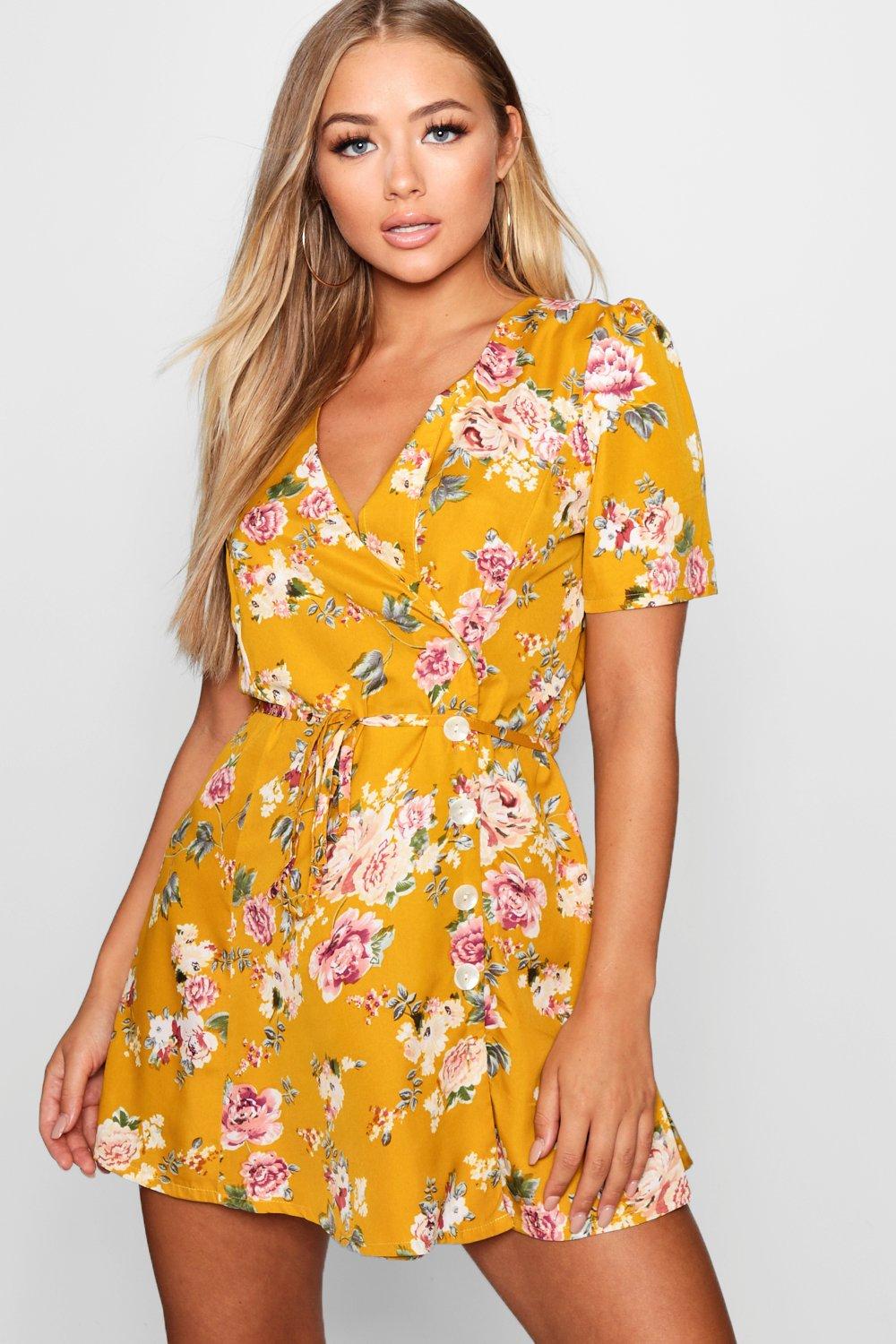 boohoo yellow wrap dress