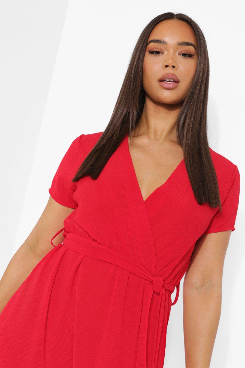 Boohoo red wrap dress hotsell