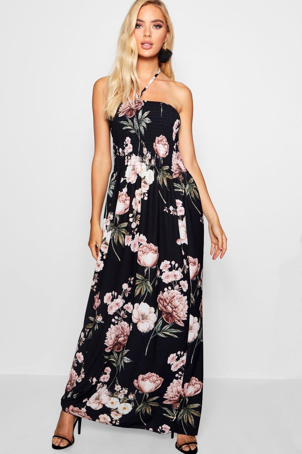 shirred bandeau maxi dress