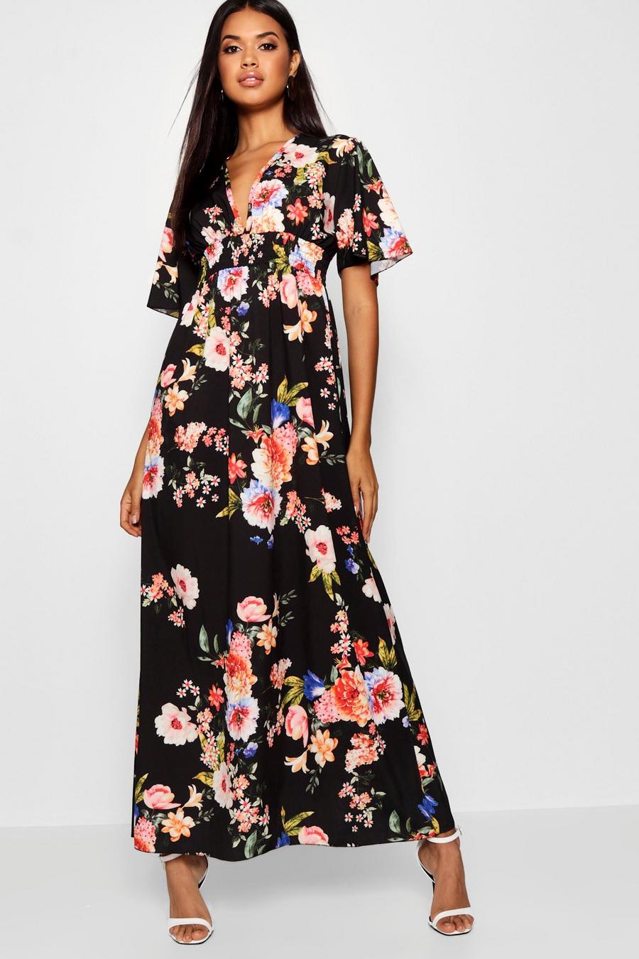 Women's Cap Sleeve Shirred Waist Floral Maxi Dress | Boohoo UK
