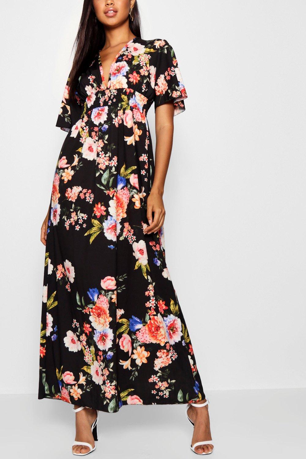 Floral Shirred Waist Maxi Dress