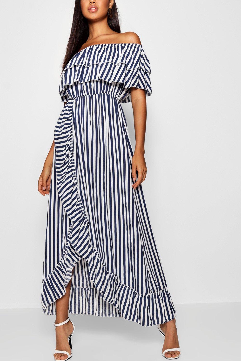 Striped off the 2024 shoulder maxi dress