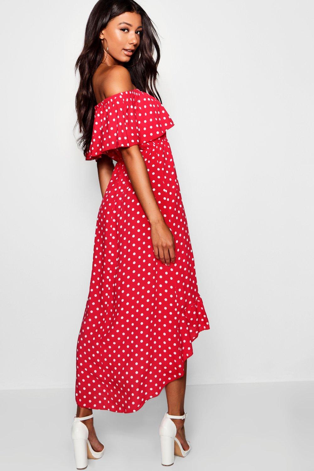 Dark red 2025 polka dot dress