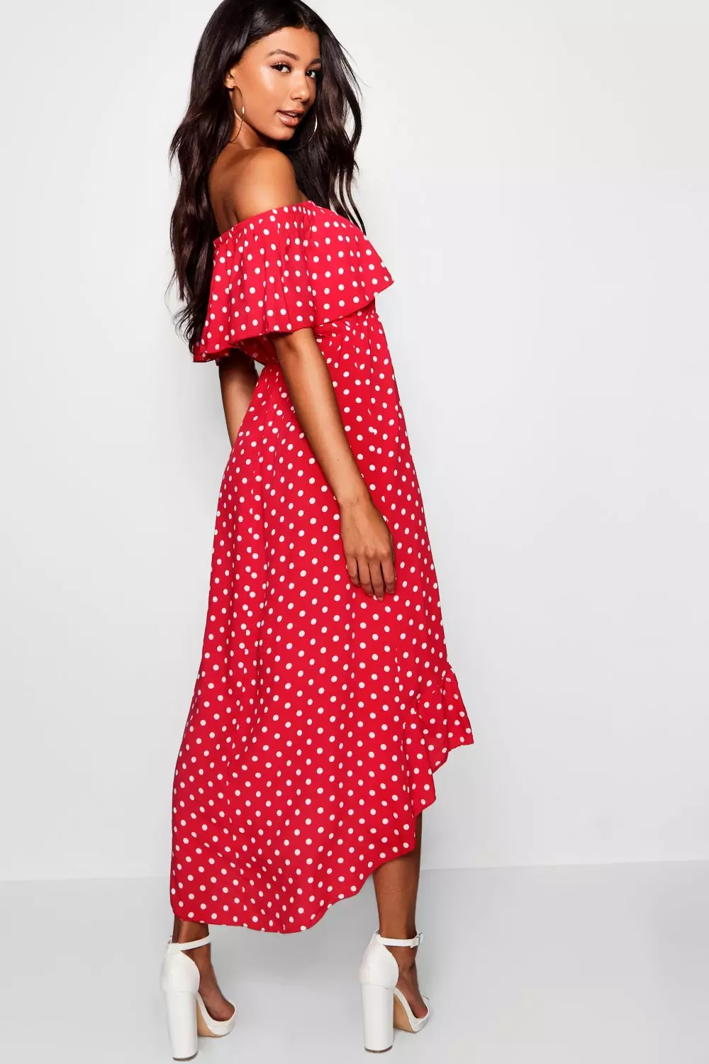 Spotty bardot clearance dress