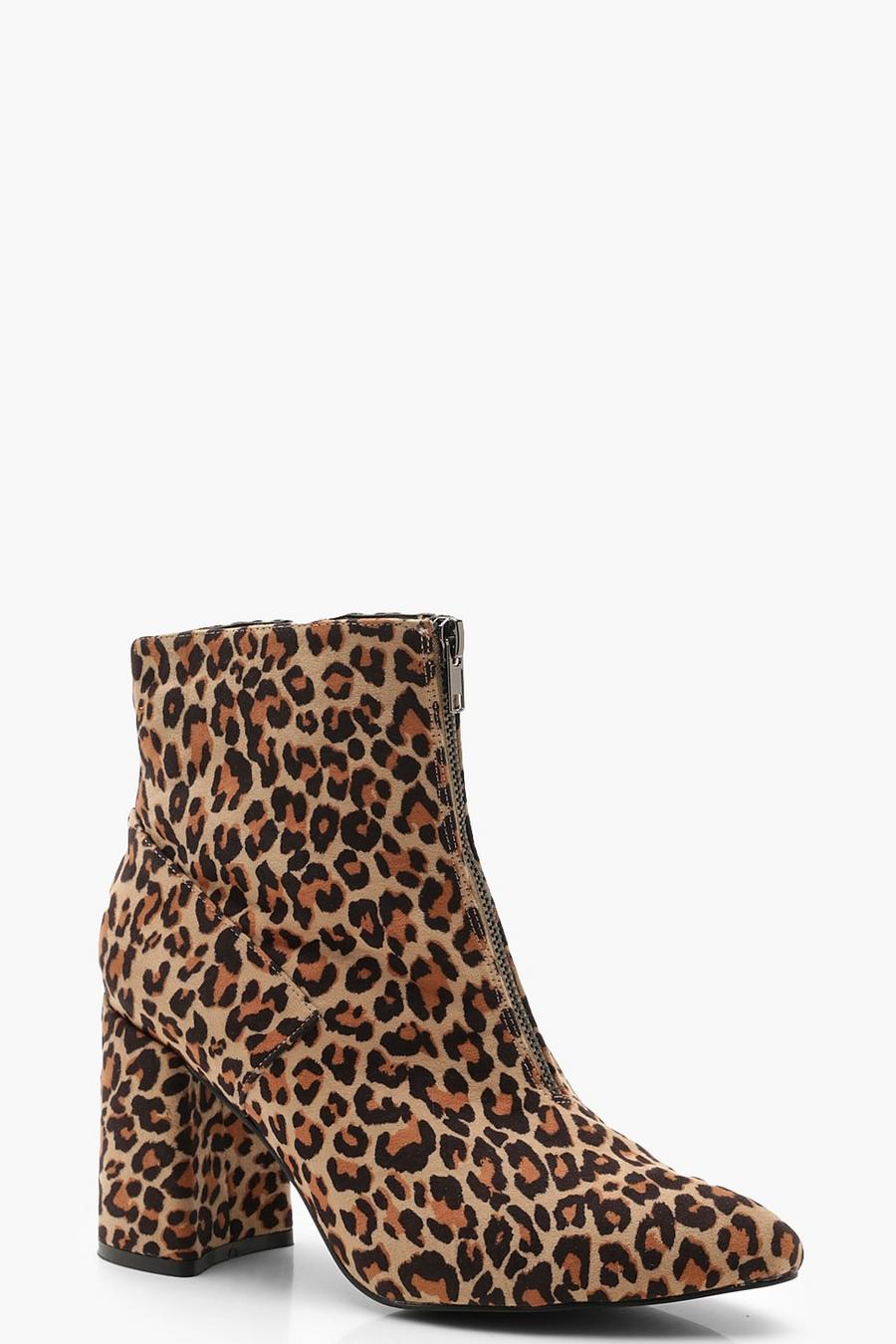 Zip Front Leopard Block Heel Shoe Boots image number 1