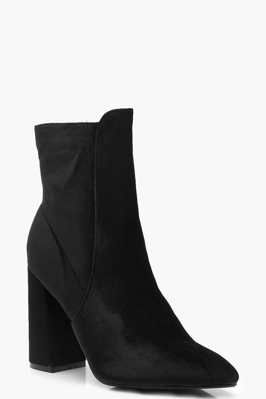 Black Velvet Block Heel Shoe Boots image number 1