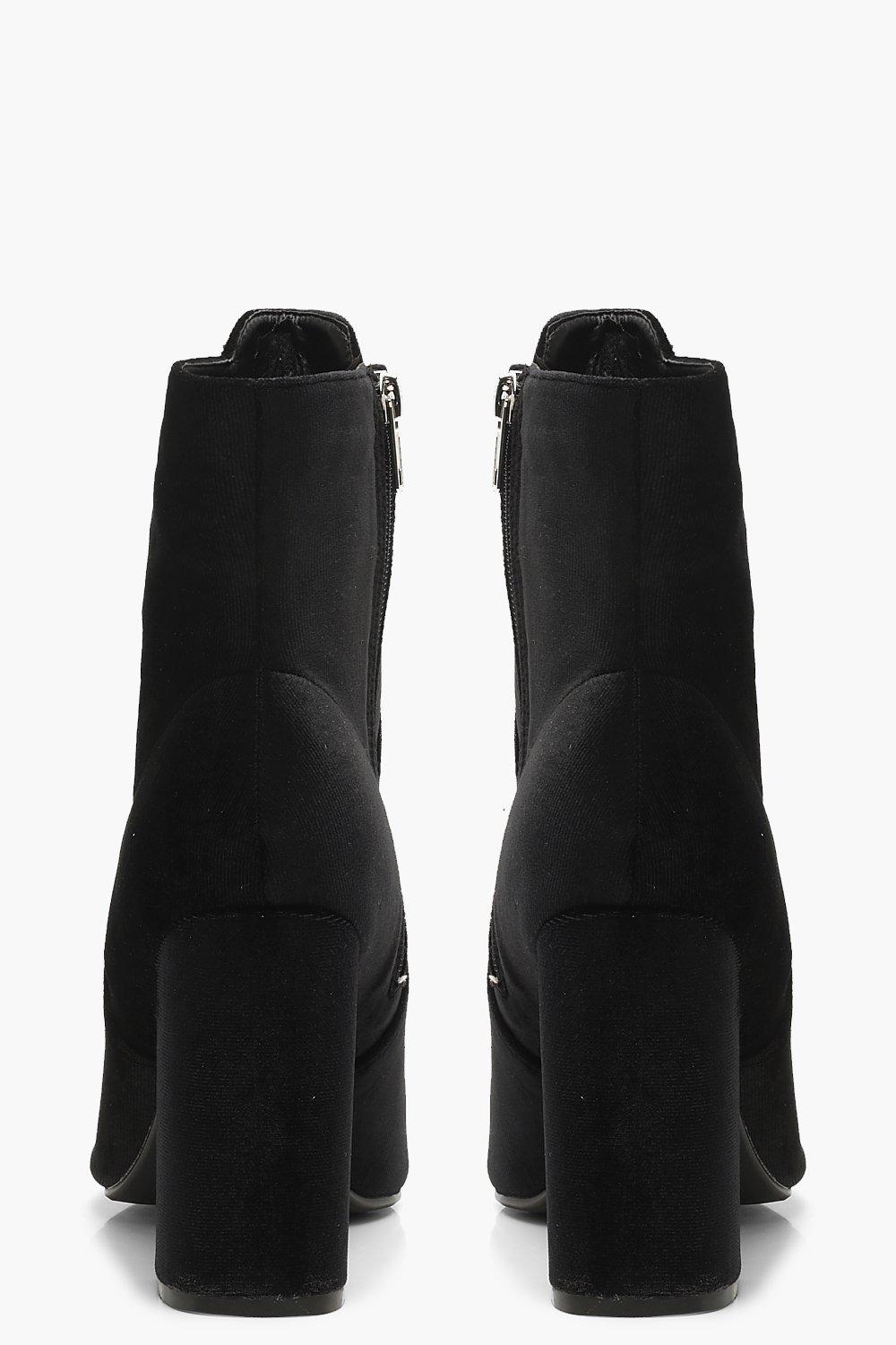 Velvet chunky heel boots sales