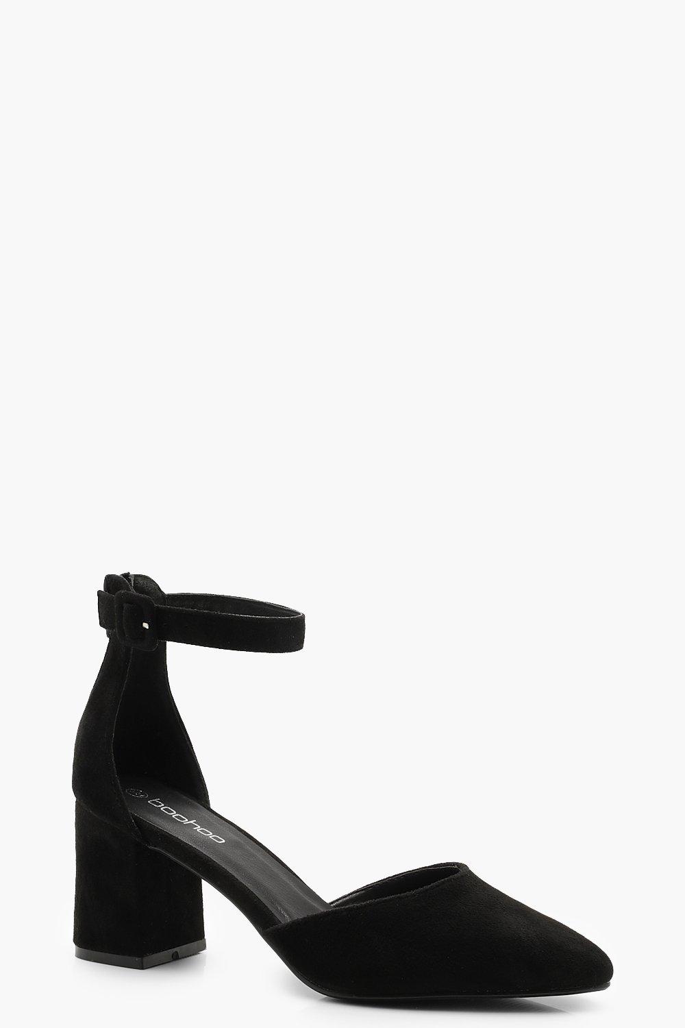 black pointed block heels