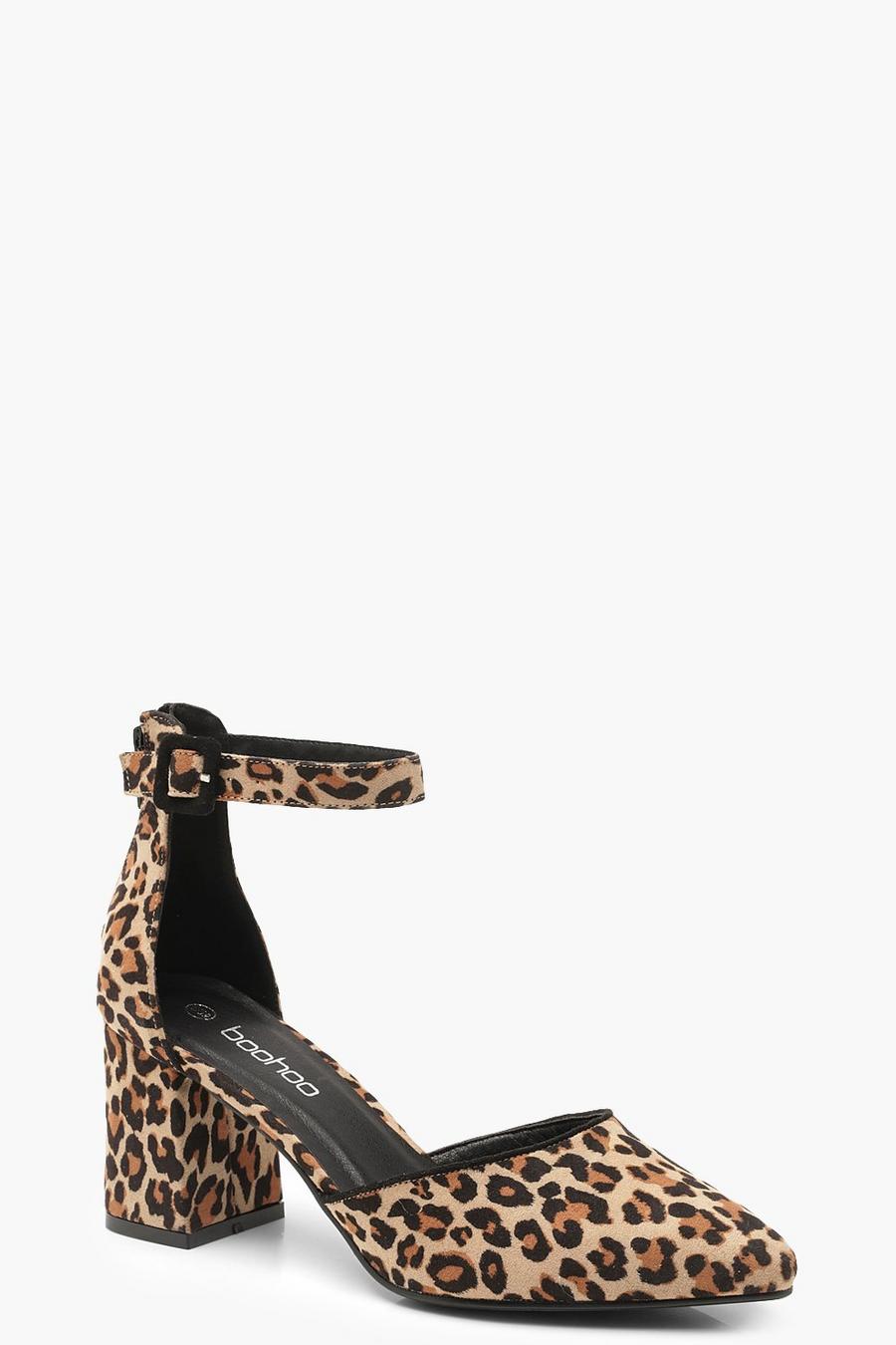 Leopard Print Pointed Low Block Heel Ballets