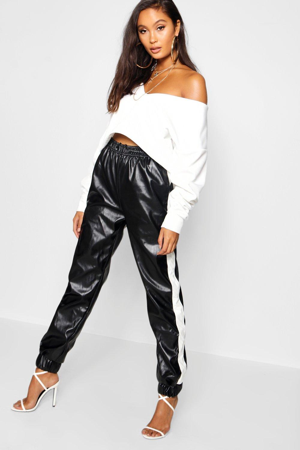 leather look tracksuit pants