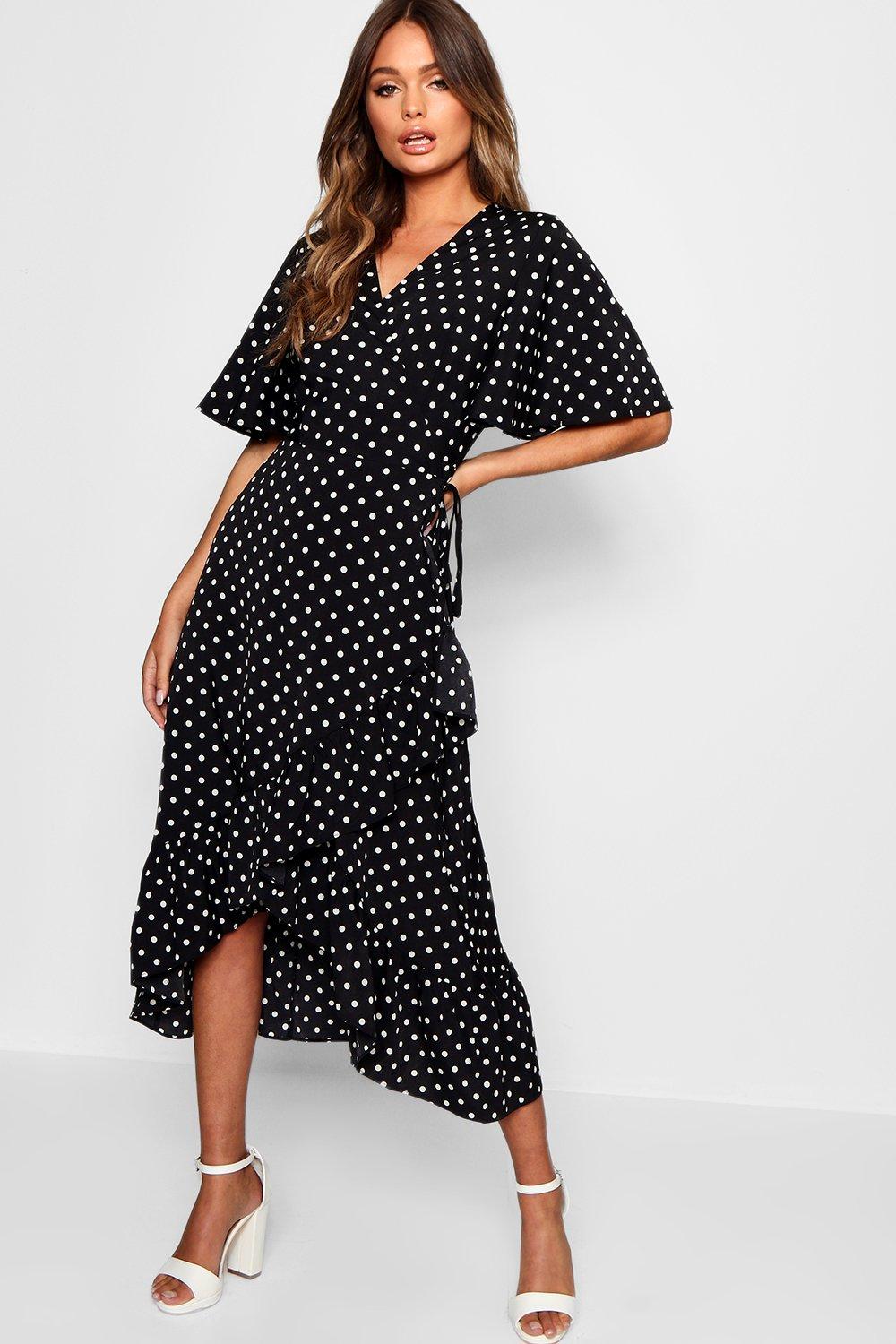 boohoo black polka dot dress