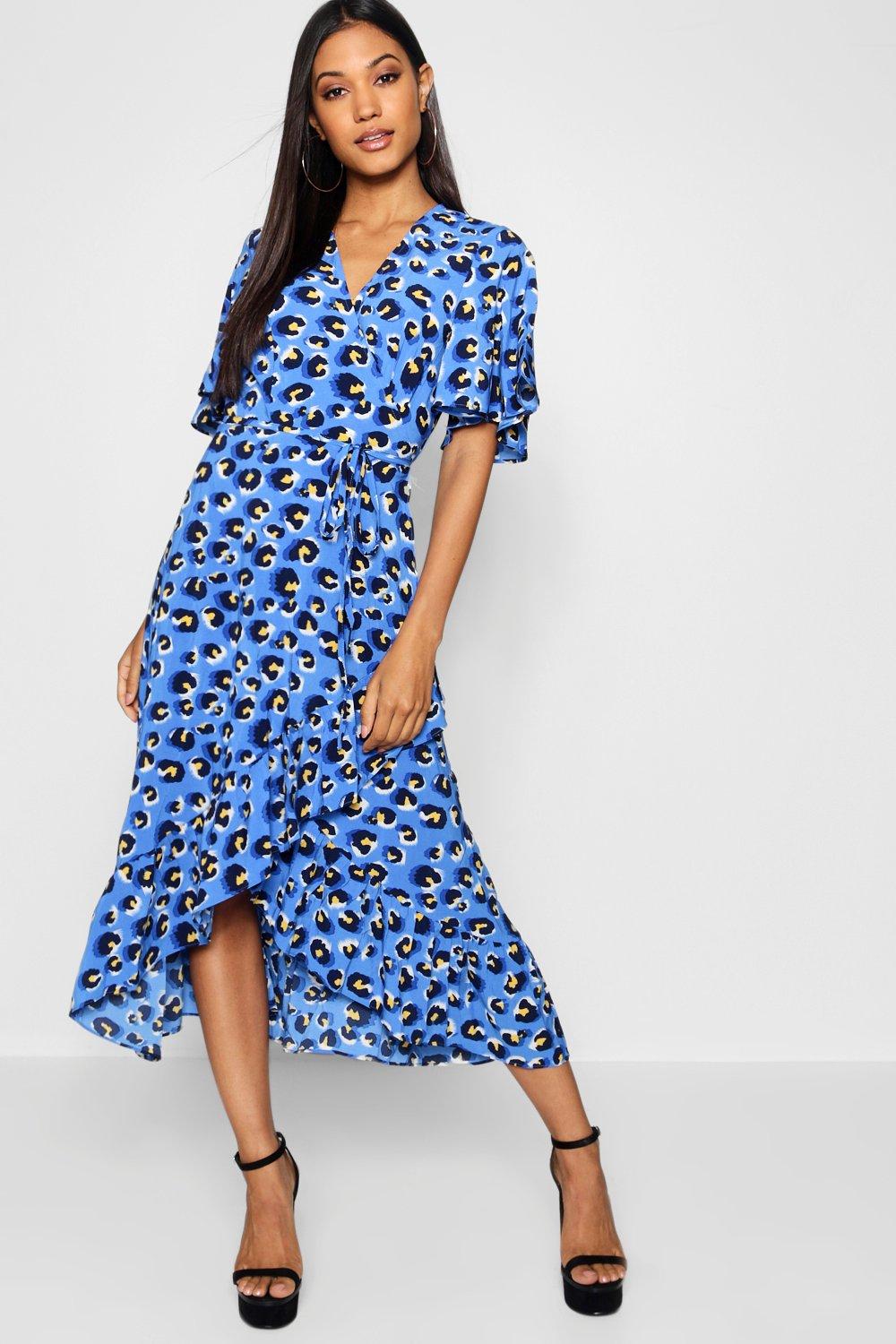 frill wrap midi dress