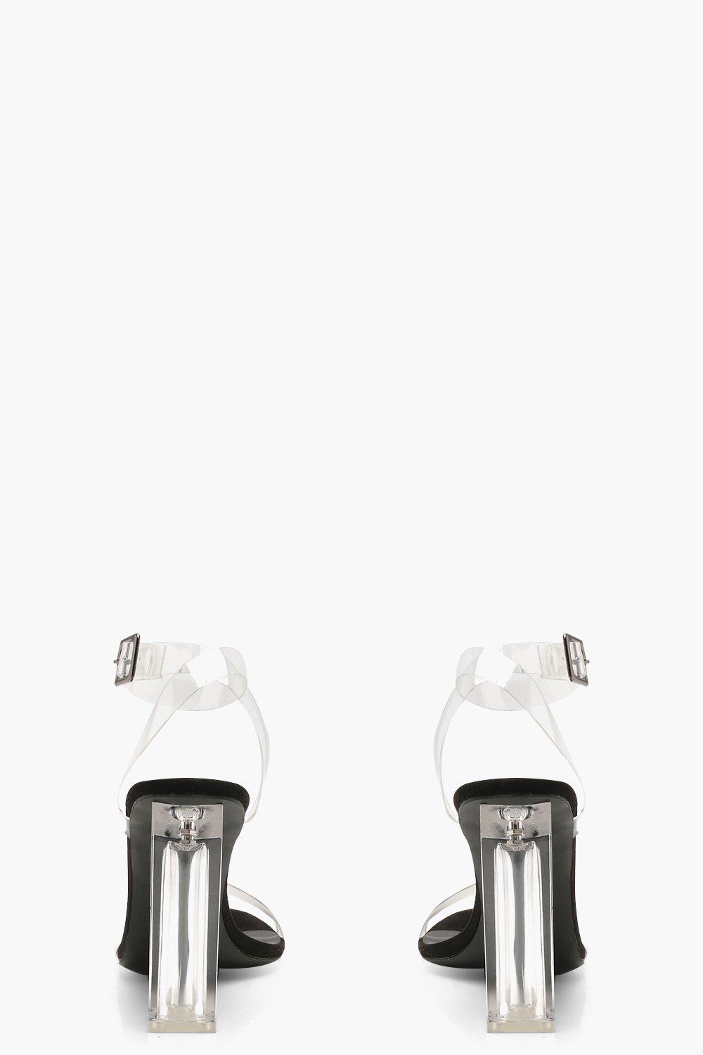 boohoo barely there block heel sandals in clear