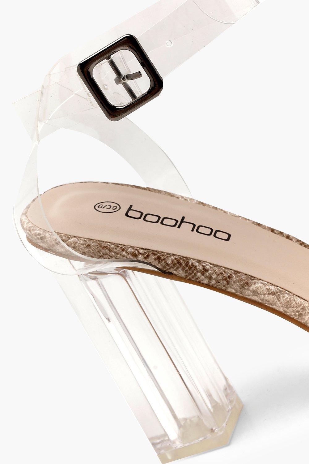 Snake clear heel block heel sandal 2025