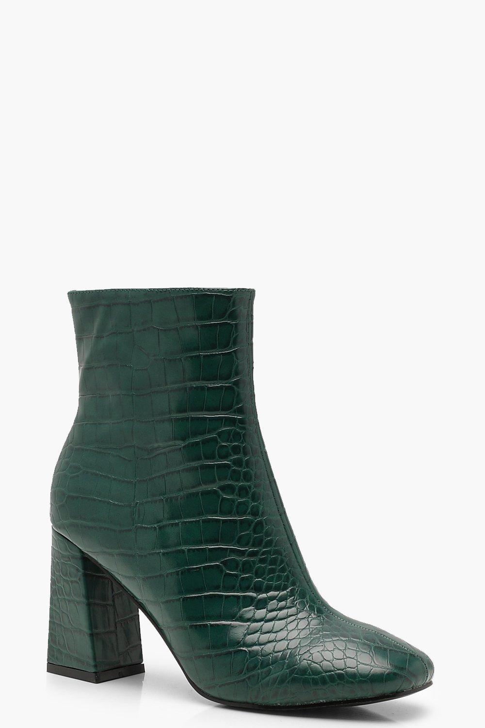 Croc Flared Heel Shoe Boots | Boohoo UK