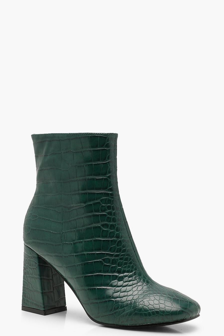Zapatos estilo botines con taco ensanchado de cocodrilo, Verde image number 1