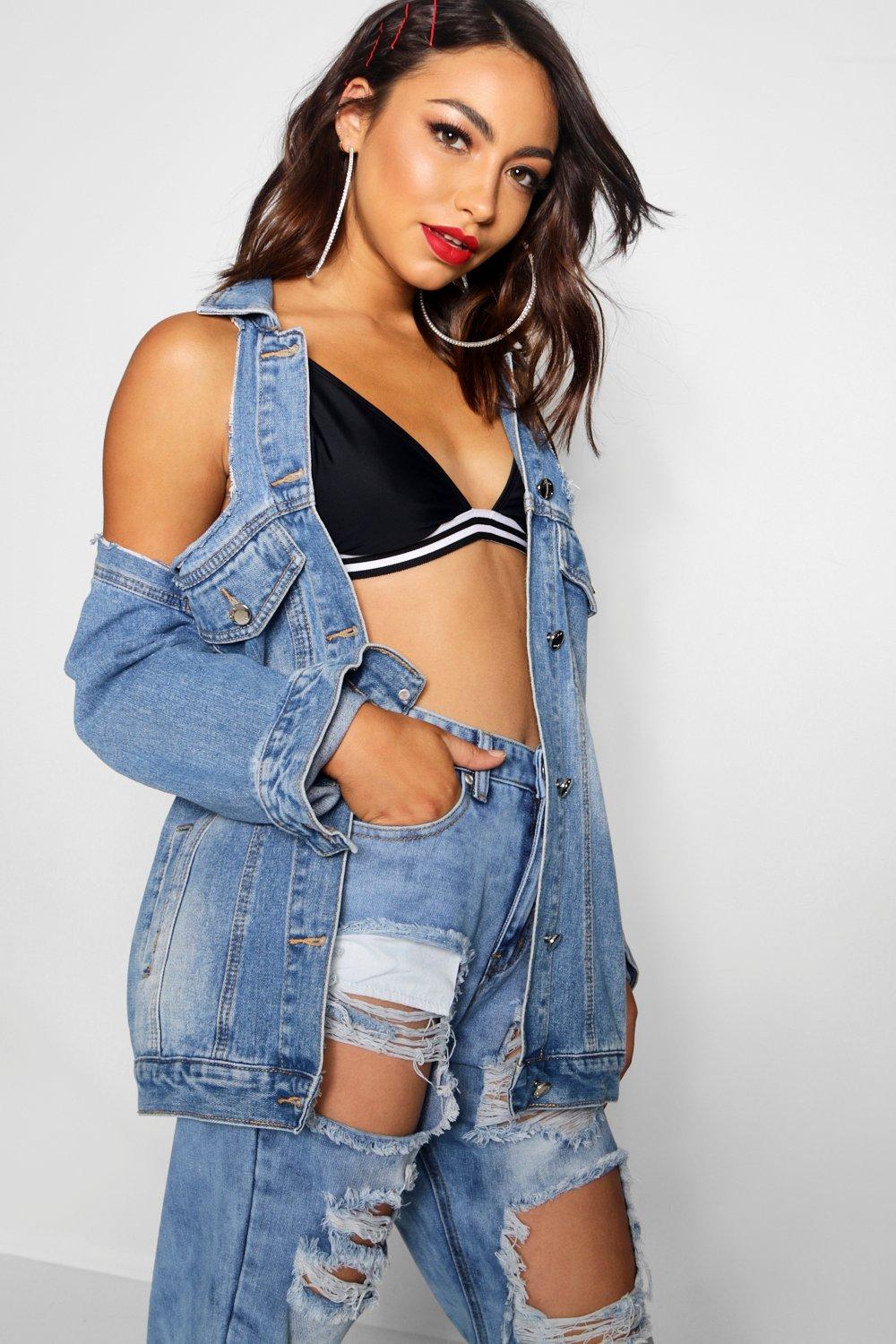 Cold shoulder jean jacket sale