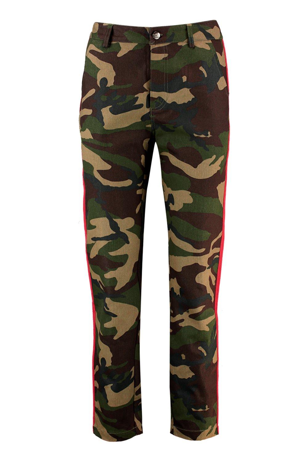 Side Stripe Camo Cargo Pants Boohoo