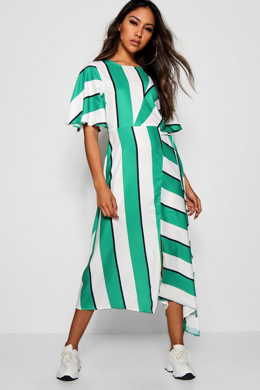 Asymmetric Stripe Spliced Midi Dress image number 1