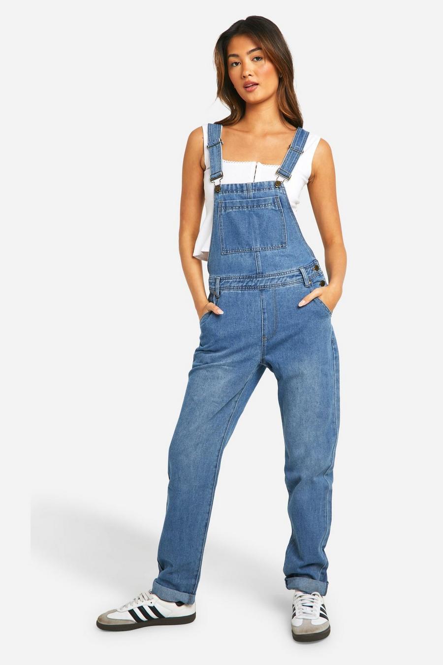 Mid blue Dungarees i boyfriend-modell image number 1