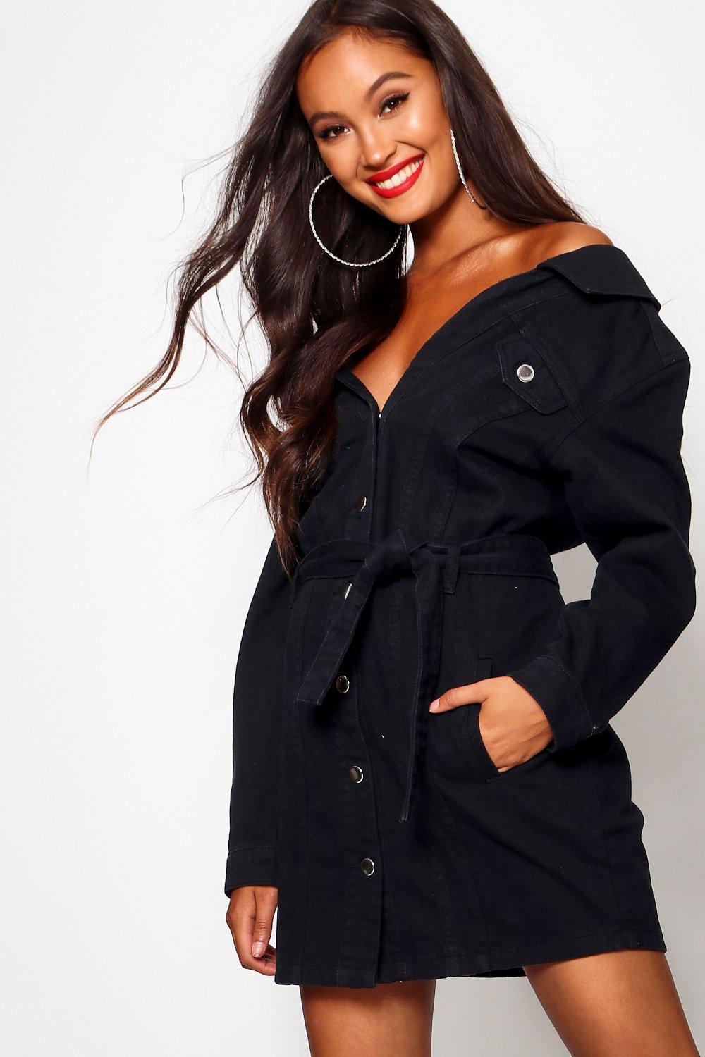 boohoo black off shoulder dress