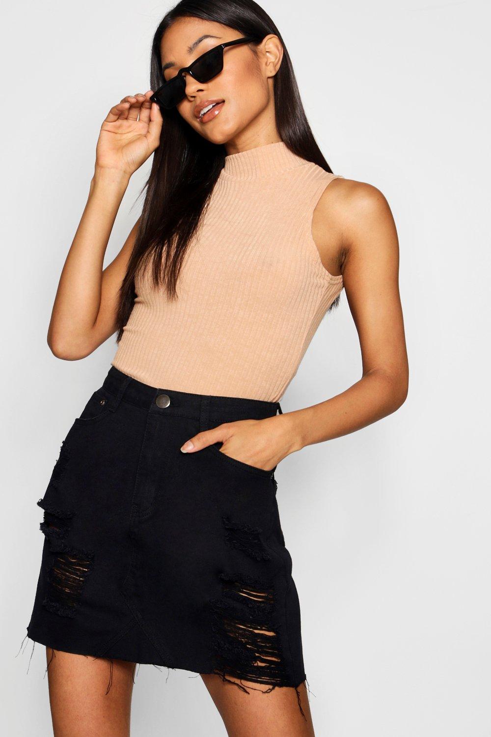 Black denim skirt boohoo best sale