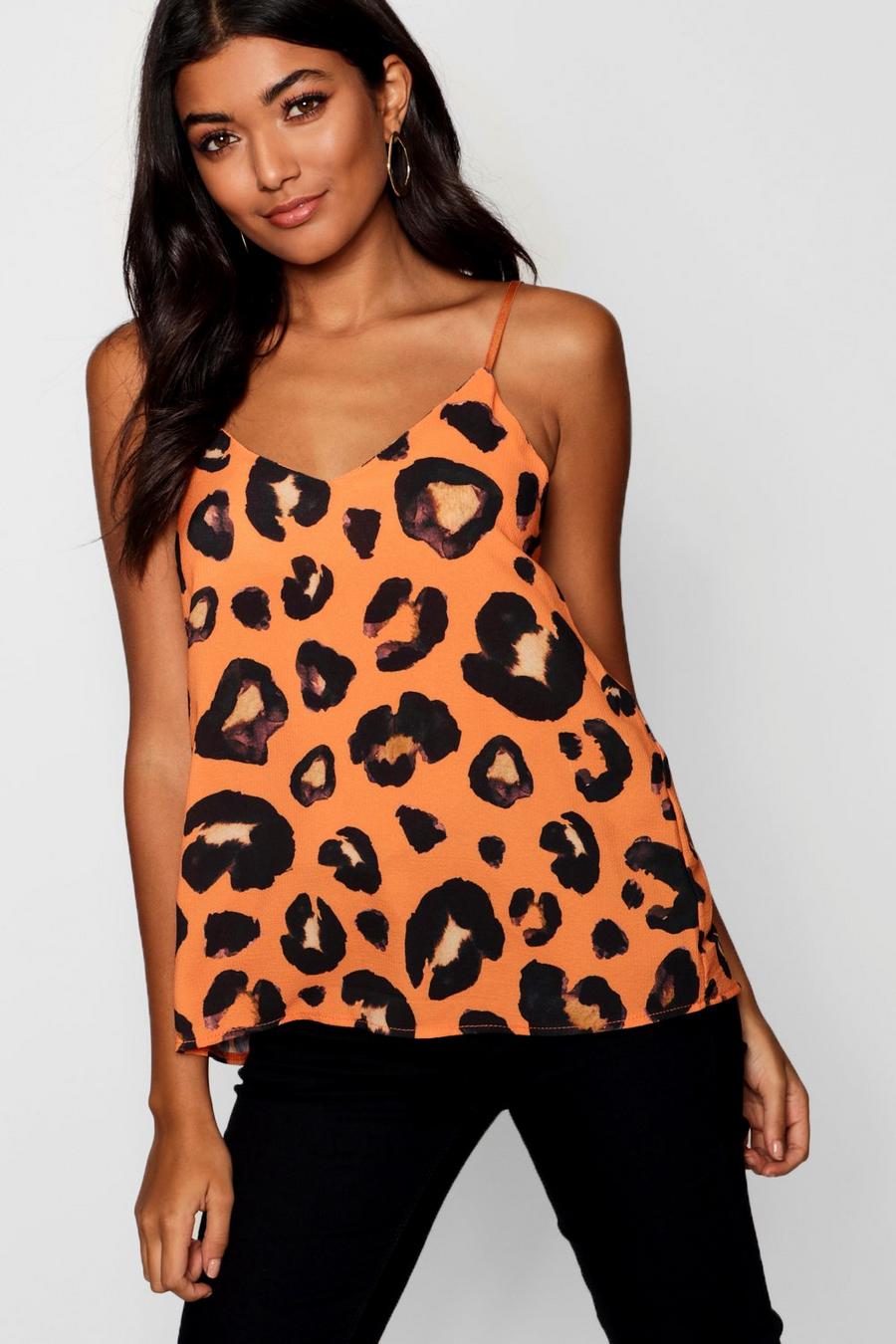 Orange Basic Leopard Print Woven Cami image number 1