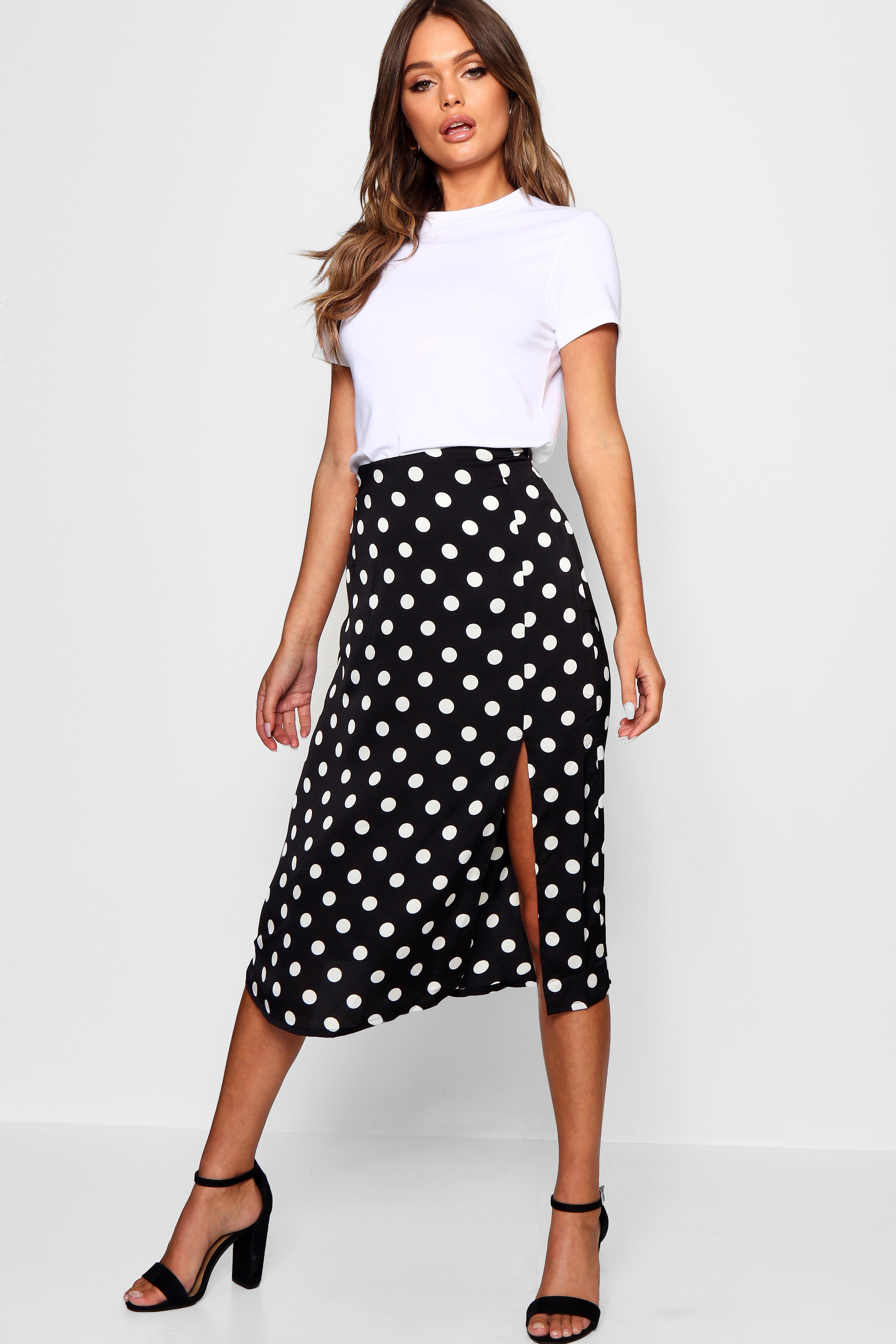 spotty midi skirt