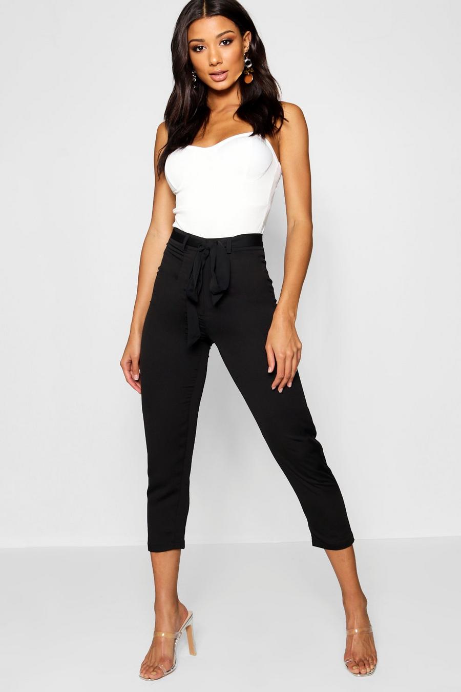 Cropped Tie Waist Slim Fit Trousers image number 1