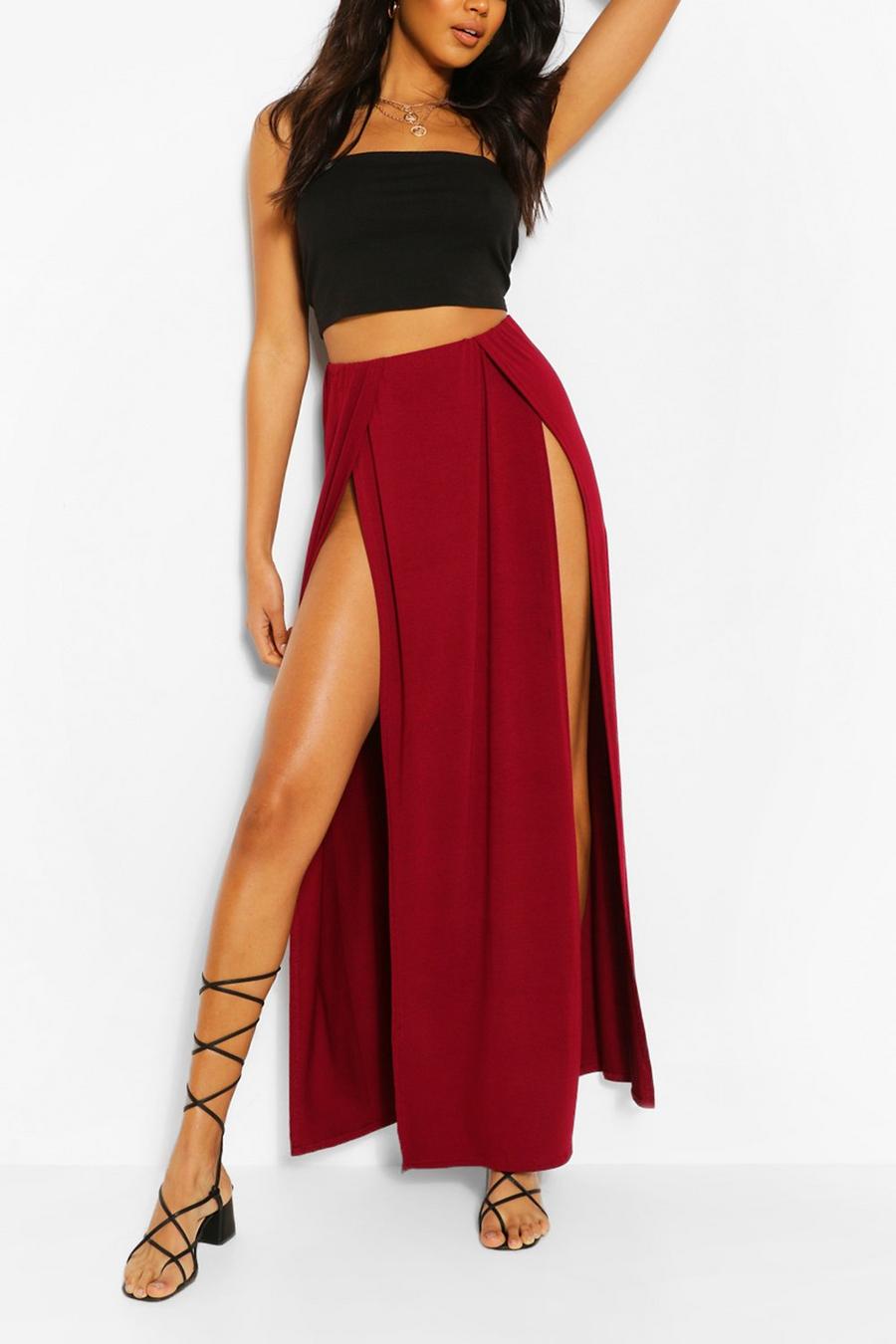 Berry Thigh Split Maxi Skirt image number 1